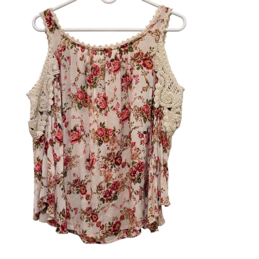 Women's Floral Crochet Trim Top Western Boho Cottagecore PM - Picture 4 of 13